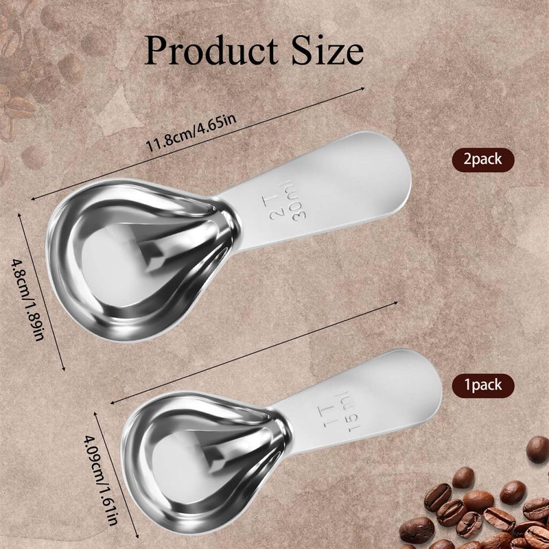 Quadafy Stainless Steel Coffee Scoop Set - 3 Pc Measuring Spoons (2Tbsp & 1 Tbsp Scoop) for Ground Coffee, Tea, Sugar Or Flour, Short Handles - Image 2